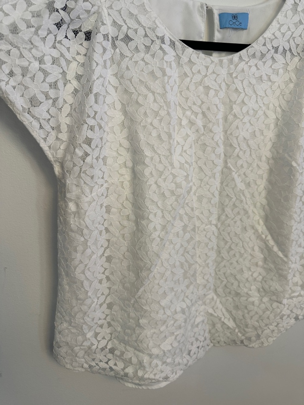 CeCe Ivory Floral Lace Short Sleeve Top - Picture 3 of 5